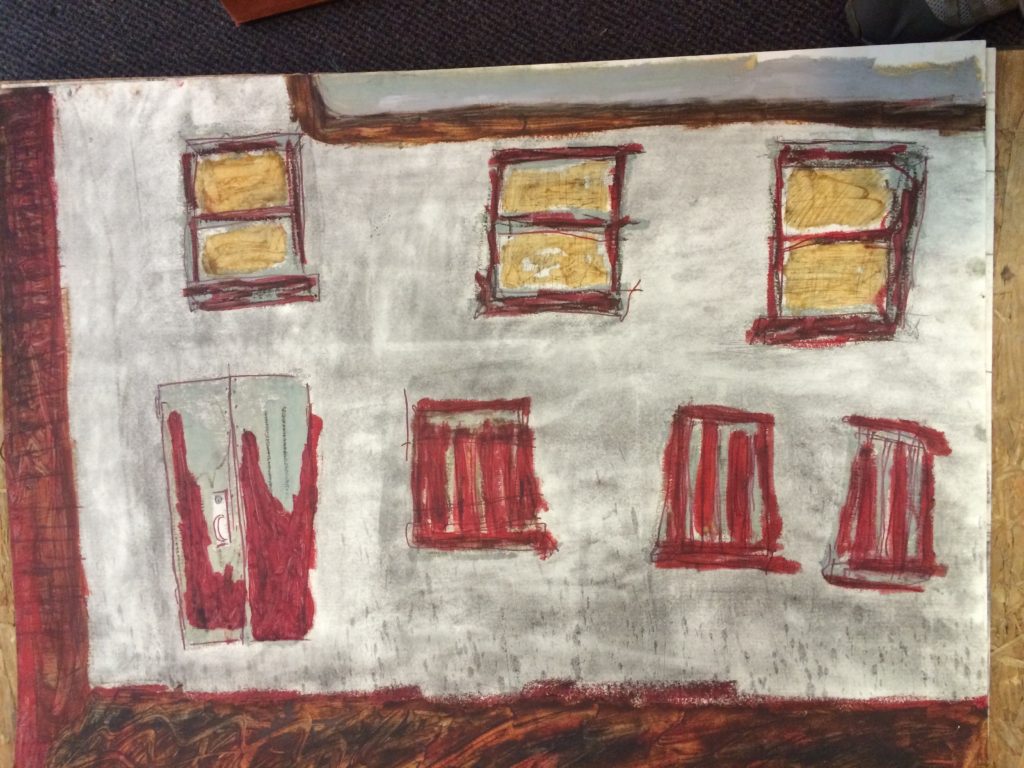 Wall with red – oil pastel – 1990